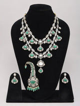 Emerald Green Stone Bridal Rani Haar Set with Kalangi Brooch
