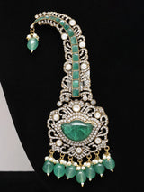 Emerald Green Stone Bridal Rani Haar Set with Kalangi Brooch