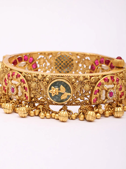 Kundan Meenakari Openable Bangles with Ghungroo Drops (Pair)