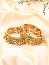 Kundan Meenakari Openable Bangles with Ghungroo Drops (Pair)