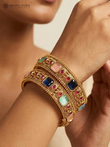 Multicolour Stone Kundan Antique Finish Openable Bangles (Pair)