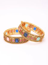 Multicolour Stone Kundan Antique Finish Openable Bangles (Pair)