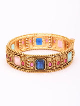 Multicolour Stone Kundan Antique Finish Openable Bangles (Pair)