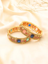 Multicolour Stone Kundan Antique Finish Openable Bangles (Pair)