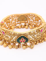 Emerald Green Kundan Brass Bangles with Ghungroo Drops (Pair)