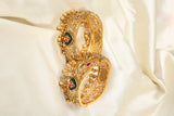 Emerald Green Kundan Brass Bangles with Ghungroo Drops (Pair)