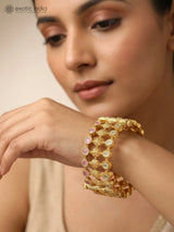 Pink and Green Kundan Jali Brass Bridal Bangles Set (Pair)
