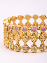 Pink and Green Kundan Jali Brass Bridal Bangles Set (Pair)