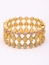 Pink and Green Kundan Jali Brass Bridal Bangles Set (Pair)