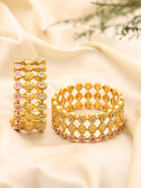 Pink and Green Kundan Jali Brass Bridal Bangles Set (Pair)
