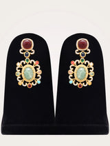 Pink Floral Kundan Choker Set with Earrings in Brass