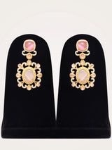 Pink Floral Kundan Choker Set with Earrings in Brass