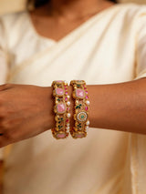 Antique Kundan Pink Stone Openable Bridal Brass Bangles Pair