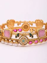 Antique Kundan Pink Stone Openable Bridal Brass Bangles Pair