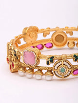 Antique Kundan Pink Stone Openable Bridal Brass Bangles Pair