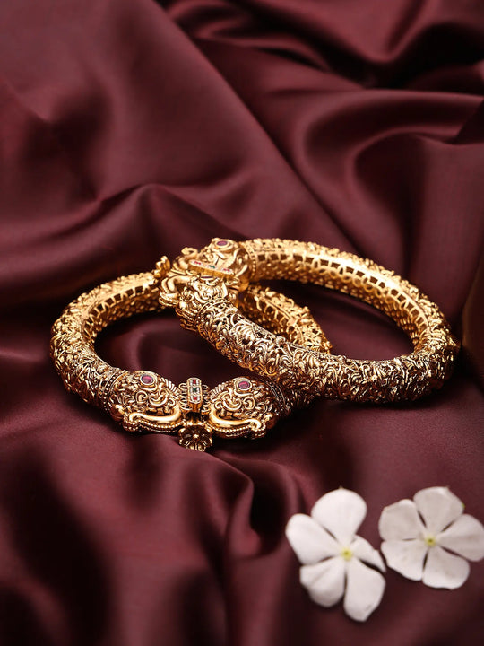 Antique Temple Carved Openable Brass Bridal Kada Bangles
