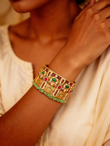 Lotus Kundan Bridal Bangles with Green Bead Drops