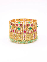 Lotus Kundan Bridal Bangles with Green Bead Drops