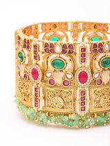 Lotus Kundan Bridal Bangles with Green Bead Drops