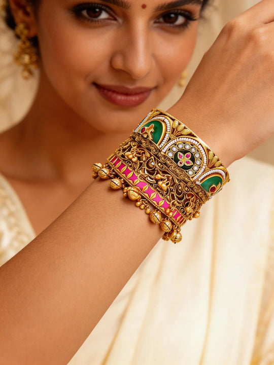 Kundan Stone Studded Ghungroo Openable Brass Bangles