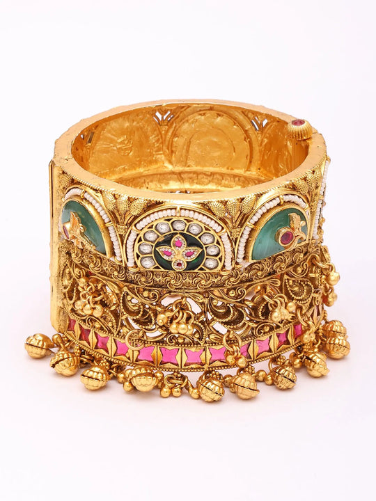 Kundan Stone Studded Ghungroo Openable Brass Bangles