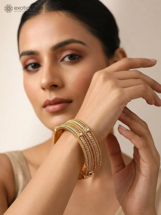 Antique Finish Kundan Openable Brass Bangle