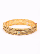 Antique Finish Kundan Openable Brass Bangle