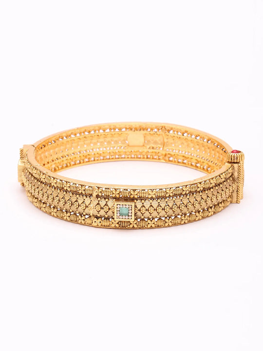 Antique Finish Kundan Openable Brass Bangle