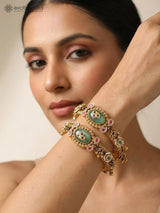 Green Kundan Braid Style Openable Brass Bangles (Pair)
