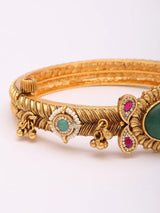 Green Kundan Braid Style Openable Brass Bangles (Pair)