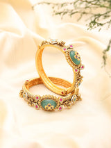 Green Kundan Braid Style Openable Brass Bangles (Pair)
