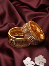 Kundan Jali Work Gold Plated Brass Openable Bangles (Set of 2)