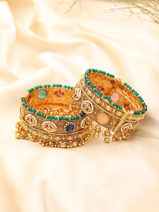 Kundan and Ghungroo Brass Bridal Bangles (Pair)