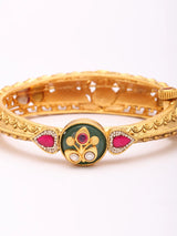 Floral Kundan Studded Brass Openable Bangles