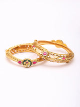 Floral Kundan Studded Brass Openable Bangles