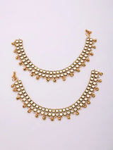 Polki Stone Studded Lacquer Brass Bridal Ghungroo Anklet Pair