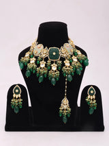 Green Meenakari Kundan Multi-Strand Choker Set with Maang Tikka