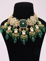Green Meenakari Kundan Multi-Strand Choker Set with Maang Tikka