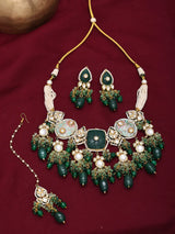 Green Meenakari Kundan Multi-Strand Choker Set with Maang Tikka