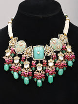 Green Meenakari Kundan Multi-Strand Choker Set with Maang Tikka