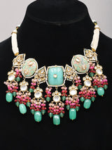 Green Meenakari Kundan Multi-Strand Choker Set with Maang Tikka