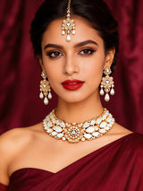 Pink Floral Kundan Necklace Set with Earrings and Maang Tikka
