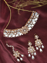 Pink Floral Kundan Necklace Set with Earrings and Maang Tikka