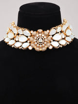 Pink Floral Kundan Necklace Set with Earrings and Maang Tikka