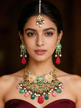 Purple and Multi-Colour Meenakari Kundan Necklace Set with Earrings