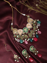 Purple and Multi-Colour Meenakari Kundan Necklace Set with Earrings