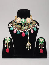 Purple and Multi-Colour Meenakari Kundan Necklace Set with Earrings
