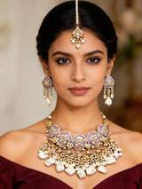 Purple and Multi-Colour Meenakari Kundan Necklace Set with Earrings