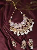 Purple and Multi-Colour Meenakari Kundan Necklace Set with Earrings