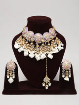 Purple and Multi-Colour Meenakari Kundan Necklace Set with Earrings